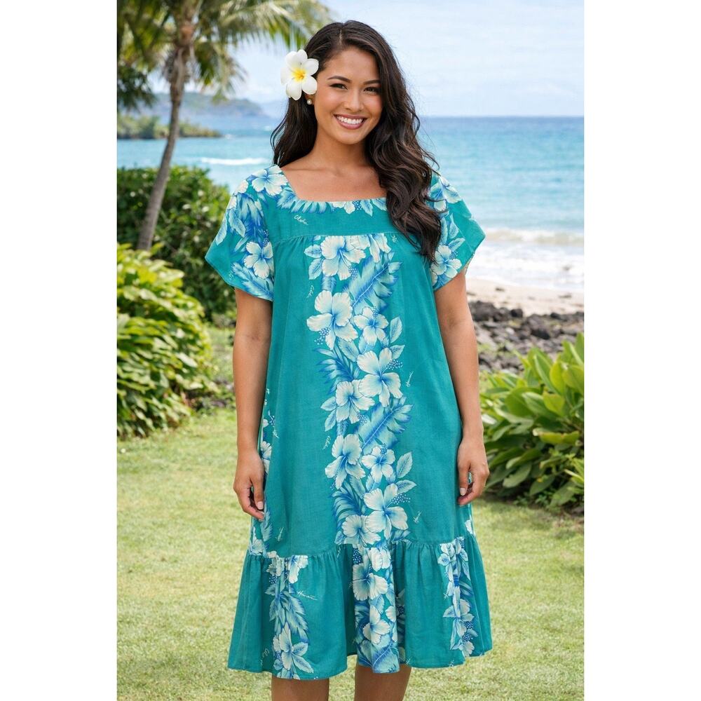 Vintage 80's Kalena Hawaiian Print Mu'umu'u Muumuu Kaftan L Hawaii Midi Dress